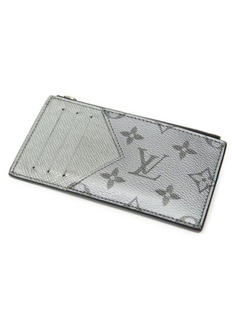 Louis Vuitton CC Logo Chain Card Case Silver Monogram Taigarama